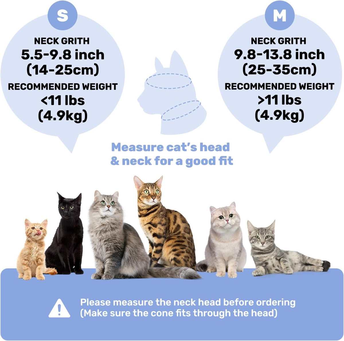 Adjustable Cat Recovery Cone Collar, Lightweight Soft Cat E-Collar Alternative After Spay, Waterproof Comfy Collars to Stop Licking Wound After Surgery, Protective Cone for Kittens/Puppies