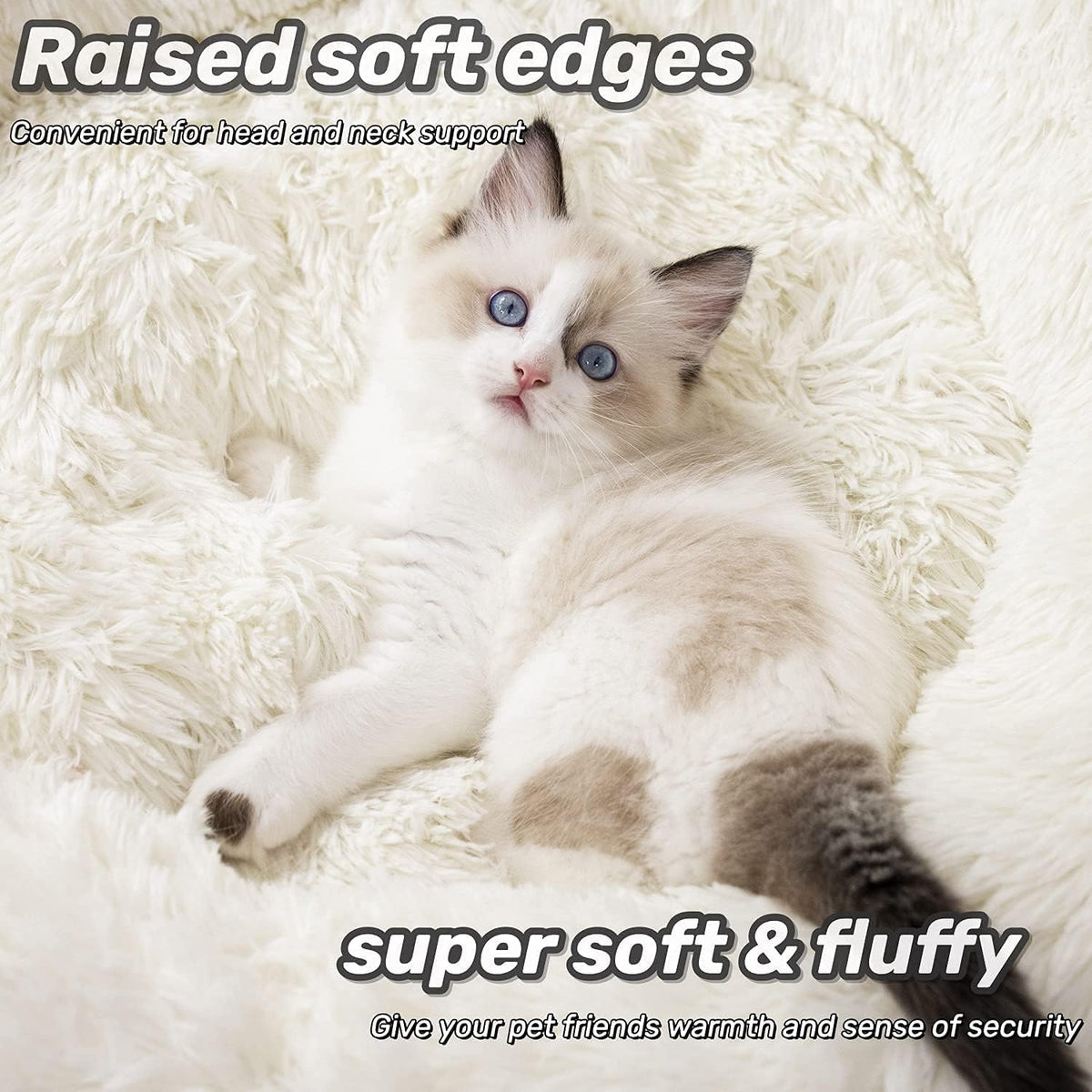 Anti Anxiety Round Fluffy Plush Faux Fur Warm Washable Dog Bed & Cat Bed, Original Bed for Small Medium Large Pets,Used to Relieve Joints and Improve Sleep（20"/24"/27''） (20", White)