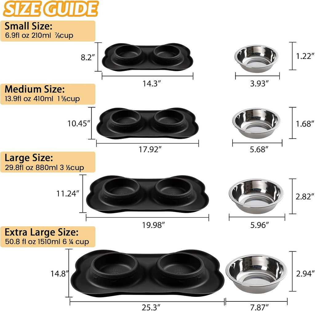 Hubulk Pet Dog Bowls 2 Stainless Steel Dog Bowl with No Spill Non-Skid Silicone Mat + Pet Food Scoop Water and Food Feeder Bowls for Feeding Small Medium Large Dogs Cats Puppies (Extra Large, Black) 