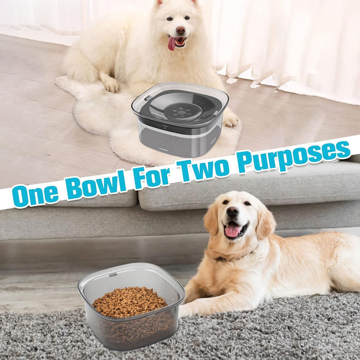 UPSKY 70oz Dog Water Bowl, No Spill Slow Drinking Feeder for Messy Drinker | Large Capacity, Spill Proof, Prevent Pet Prevents Choking, Anti-Slip, Visible Water Level, Suitable for Travel and Car Trips