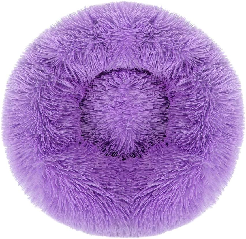 otoez Kitten Puppy Bed Extra Small XS Round Dog Cat Beds Anti Anxiety Plush Pet Calming Donut Bed with Non-Slip Waterproof Bottom, Washable (15.7", Purple)
