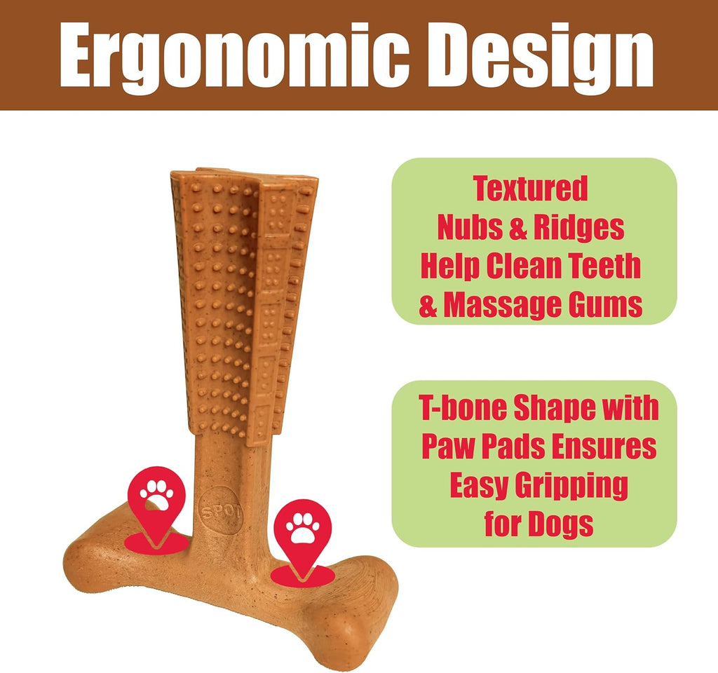 SPOT Bam-Bones Plus T Bone - Bamboo Fiber & Nylon, Durable Long Lasting Dog Chew for Aggressive Chewers – Toy for Dogs & Puppies Under 60lbs, Non-Splintering, 6in, Allergen Free Peanut Butter Flavor