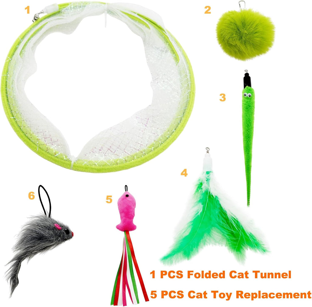 Self Play Cat Hunting Spiral Tunnel Toy, Folded Cat Spring Tunnel Toys for Indoor Cats (Green)