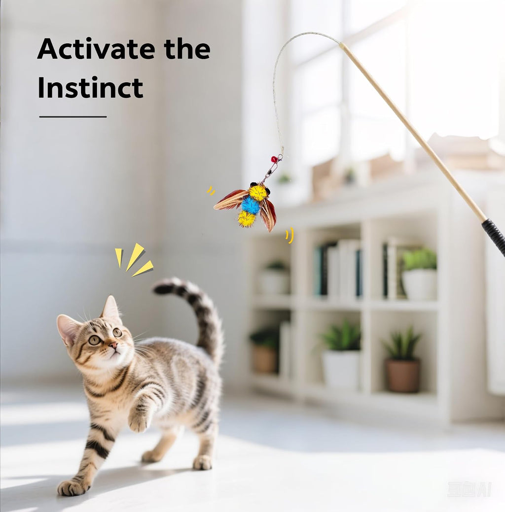 Cat Feather Toys,6 Pcs Coloful Artificial Insects Bees Refills,Cat Wand Attachment Toys for Kitten Cats Wand(6Pcs Bees