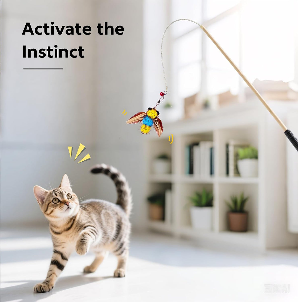 Cat Feather Toys,6 Pcs Coloful Artificial Insects Bees Refills,Cat Wand Attachment Toys for Kitten Cats Wand(6Pcs Bees