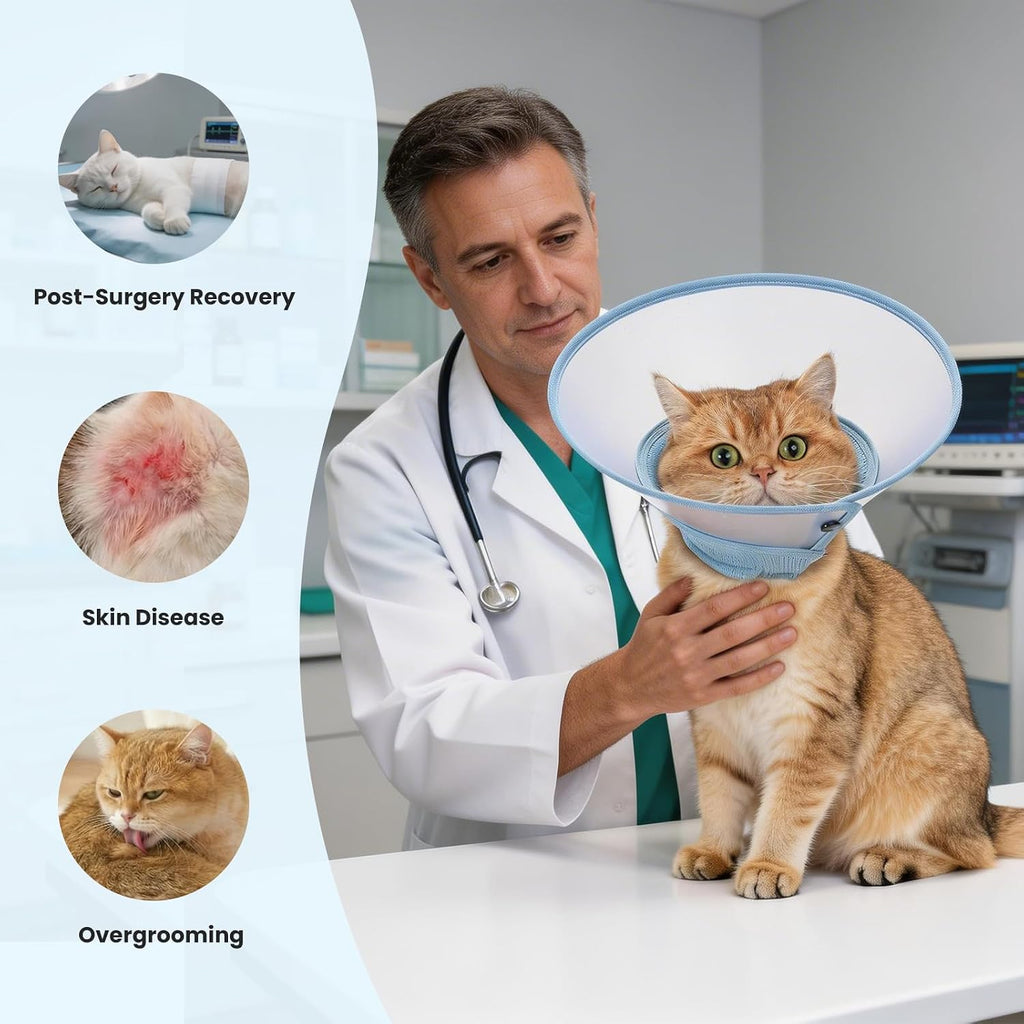 Avont Soft Mesh Cat Cone, Adjustable Anti-Lick E-Collar (Blue S)