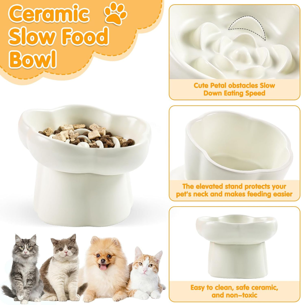 Cat Slow Feeder Bowl Set,1 Pcs Pastel Series Cat Plate for Dry and Wet Food