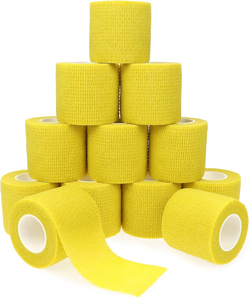 Self Adhesive Bandage Wrap Animal Cohesive Bandage Self Adherent Wrap First Aid Tape for Dogs Cats Horses Birds & Wrist Healing Ankle Sprain (2 Inch Yellow 12 Rolls)