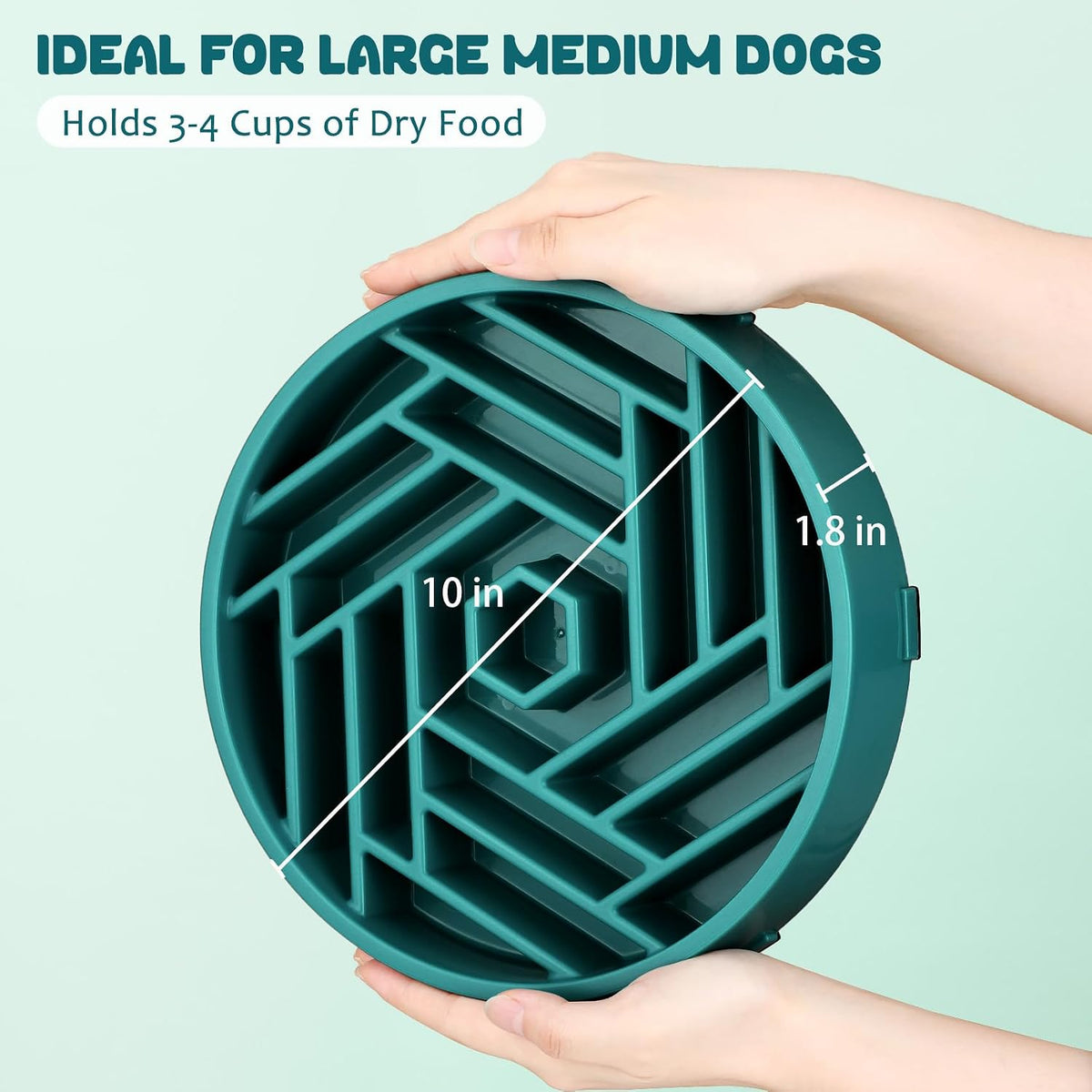WHIPPY Slow Feeder Dog Bowl, Puzzle Maze Design to Slow Down Eating, 3-Cup Capacity, Anti-Gulping Food Bowl for Medium & Large Dogs,Green