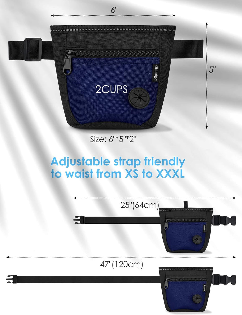 Gobeigo 2 Cup Dog Treat Pouch with Training Clicker(Black/Blue)