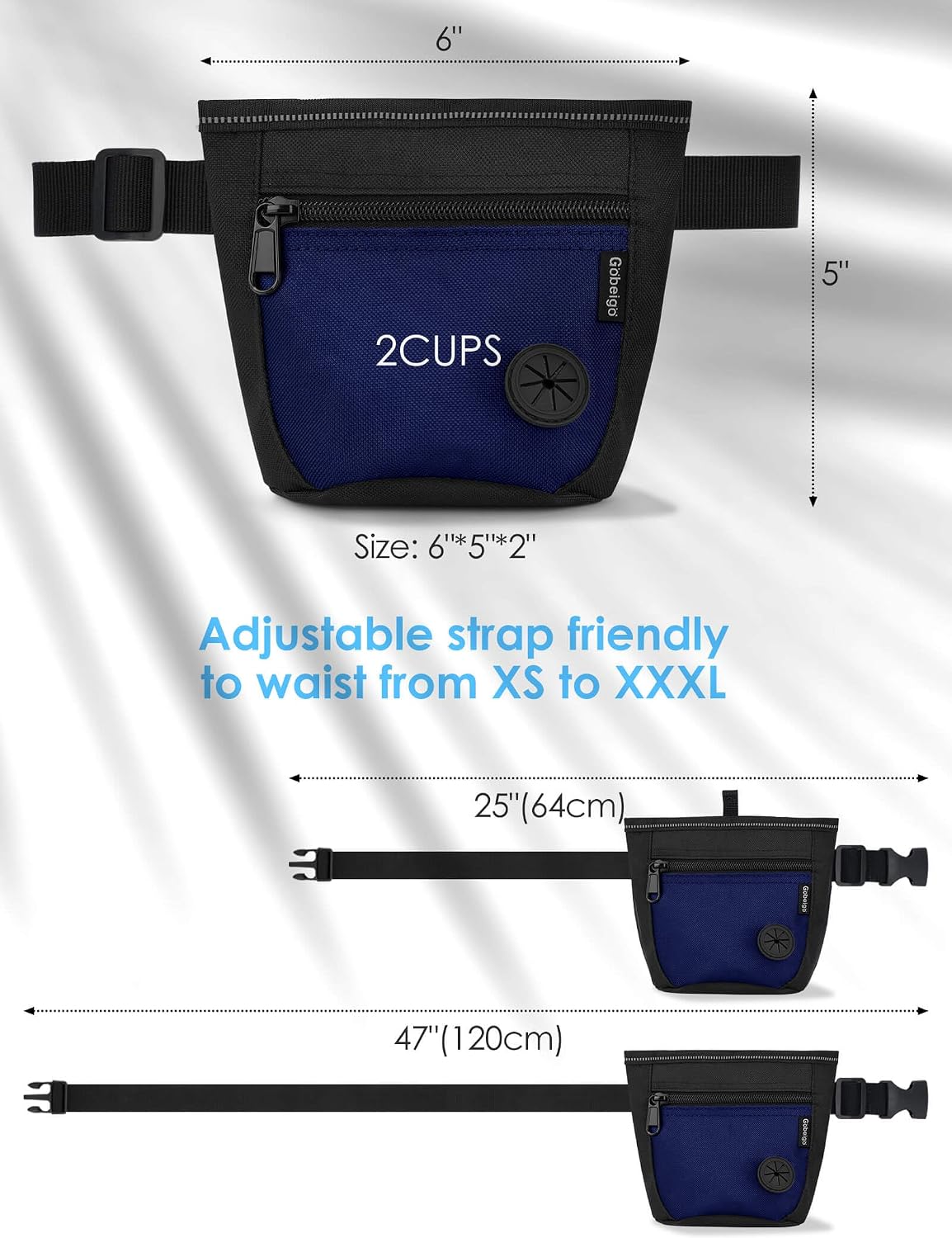 Gobeigo 2 Cup Dog Treat Pouch with Training Clicker(Black/Blue)