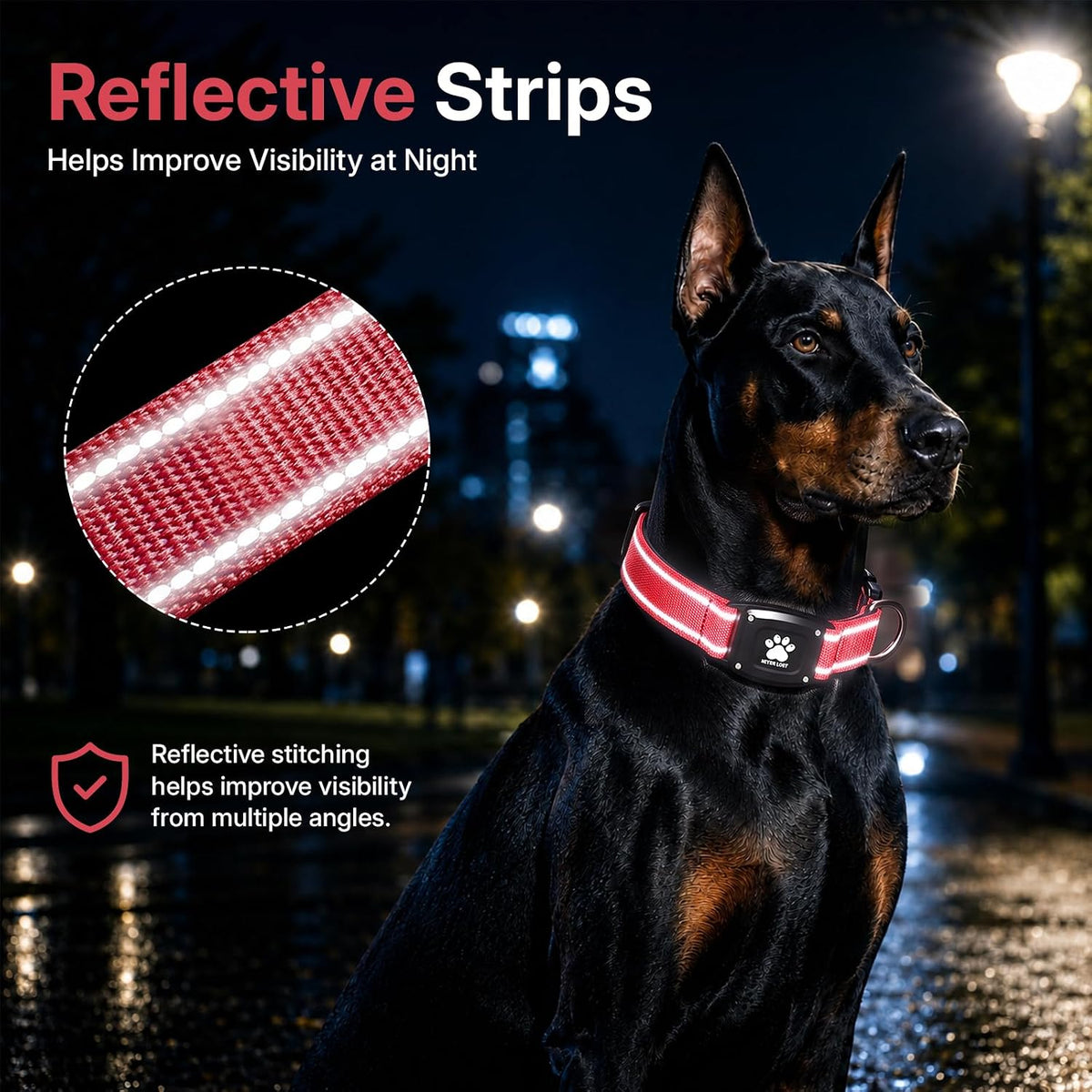 GPS Dog Collar with Tracker, Waterproof, No Monthly Fee, Red, S