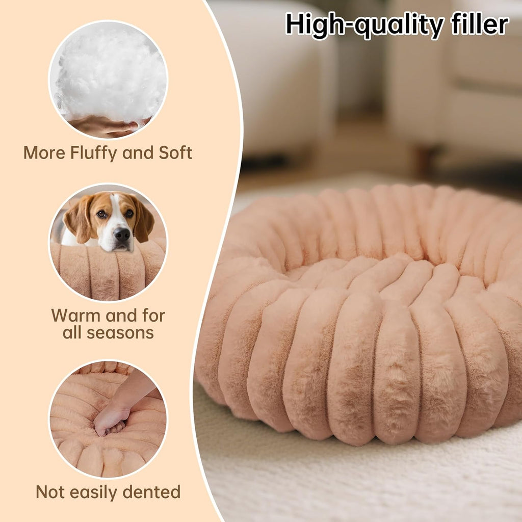 Donut Small Dog Bed Round Calming Kitten & Puppy Bed,20in Brown