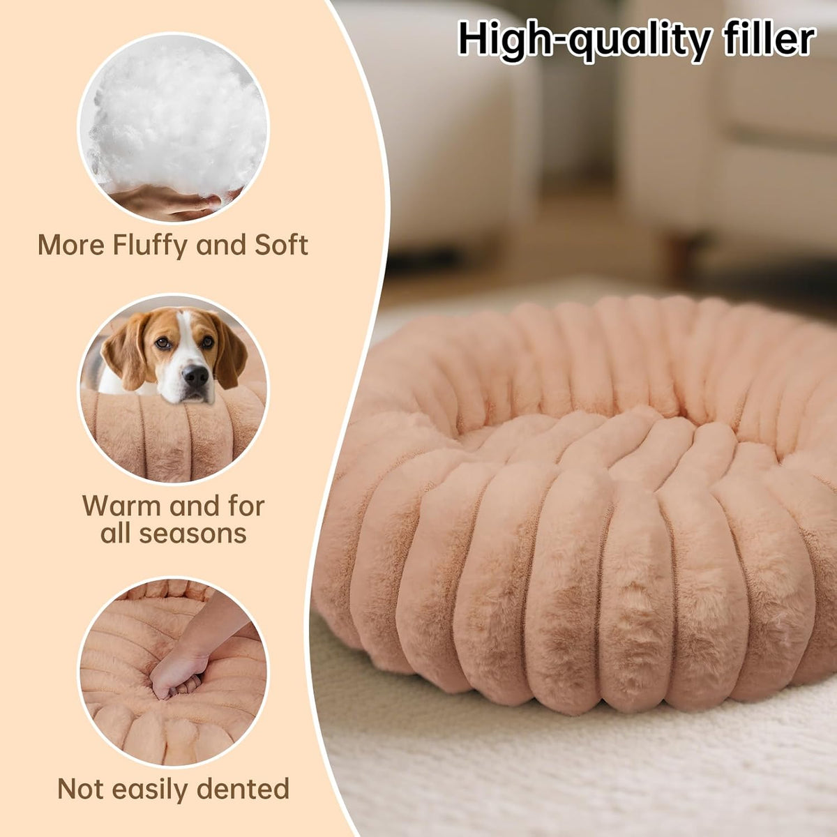 Donut Small Dog Bed Round Calming Kitten & Puppy Bed,20in Brown