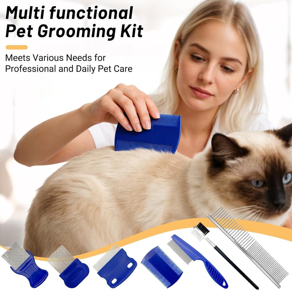 7PCS Flea Comb Set for Cats & Dogs, Pet Comb, Dog Eye Comb, Tick Comb
