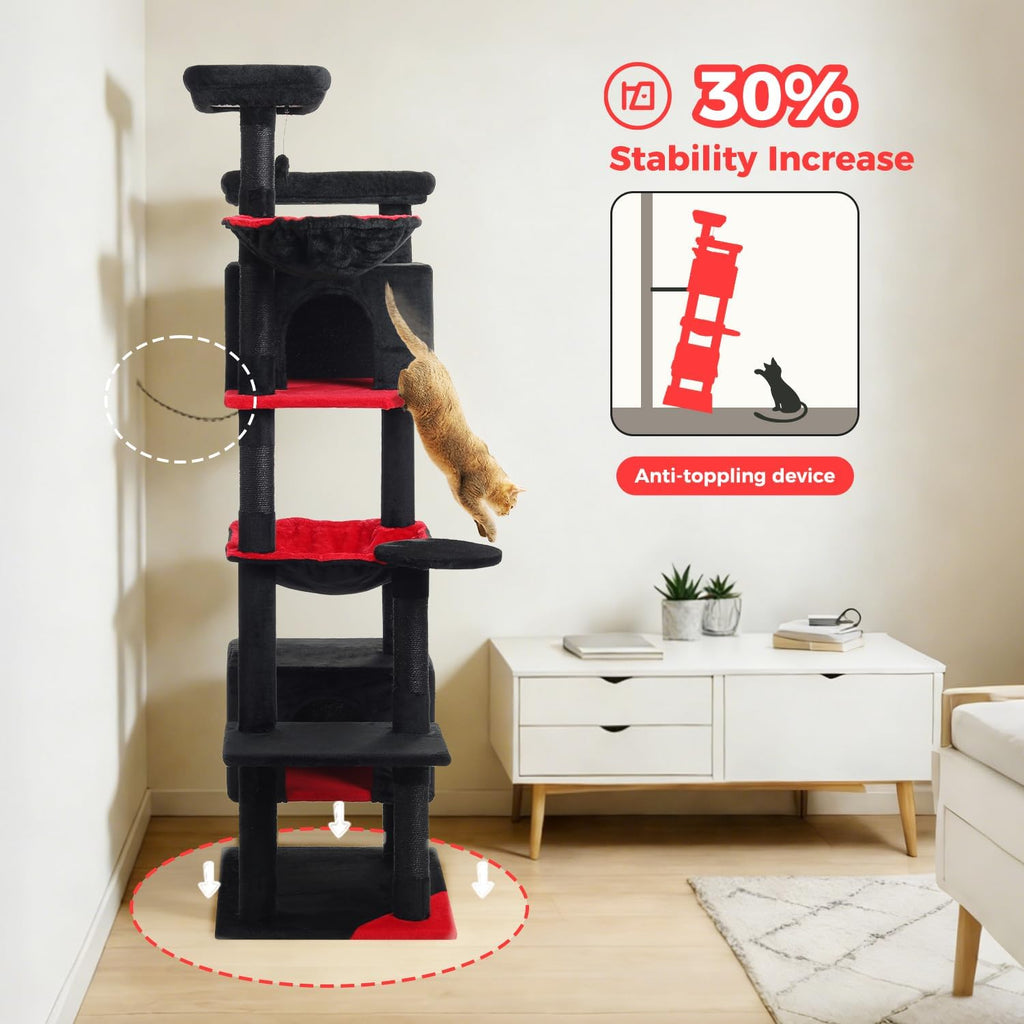 69" Gothic Cat Tree for Indoor Cats Large Adult, Multi-Level Cat Tower