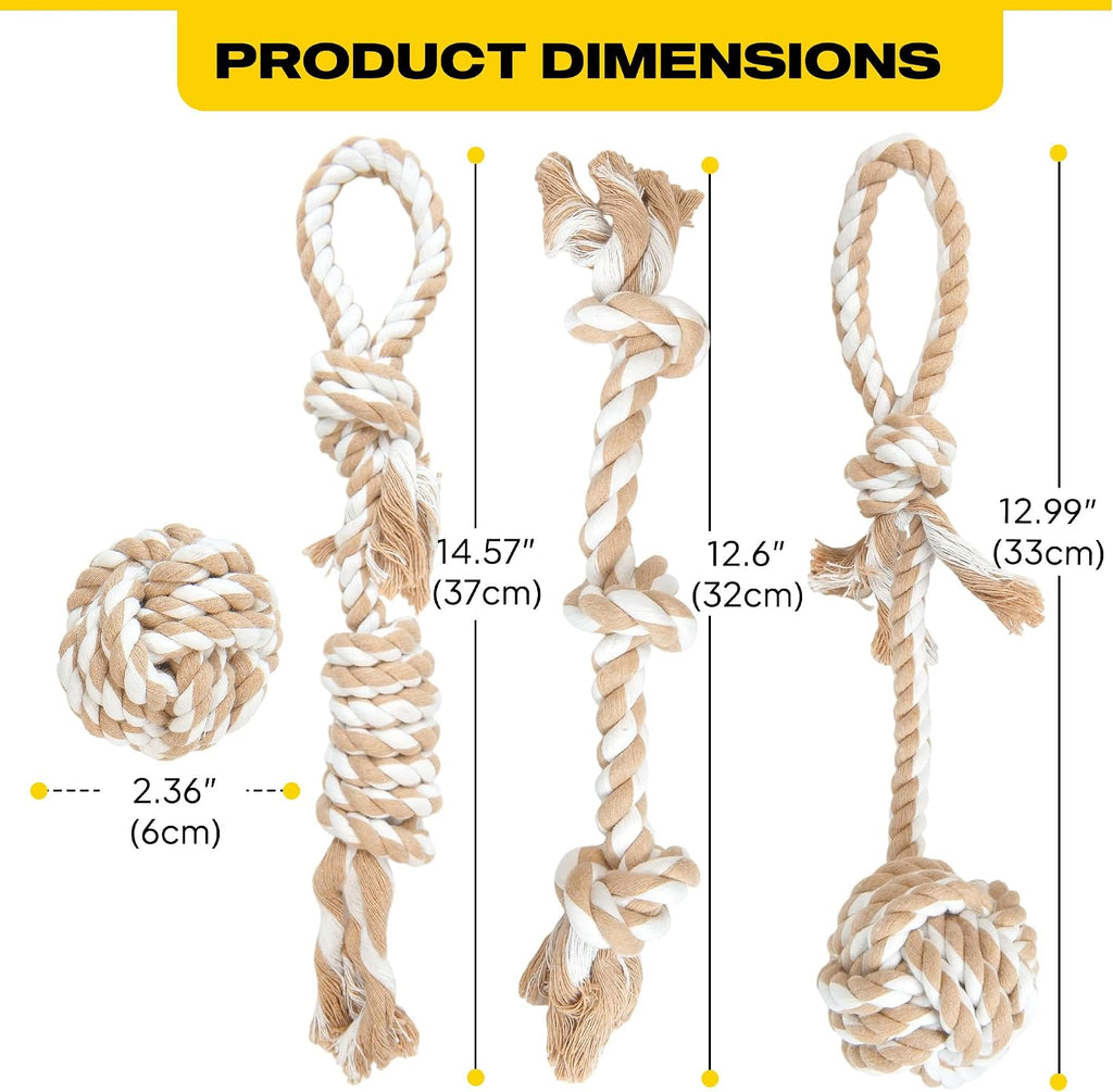 Fida Dog Rope Toys, 4 Pack Cotton Puppy Teething and Chew Toys | Durable Rope Toys for Tug of War and Interactive Play, Indoor/Outdoor, Helps Relieve Boredom for Small Medium Dogs