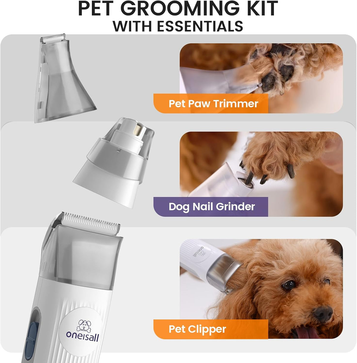 oneisall Dog Grooming Vacuum,7 in 1 Grooming kit Tools with Low Noise