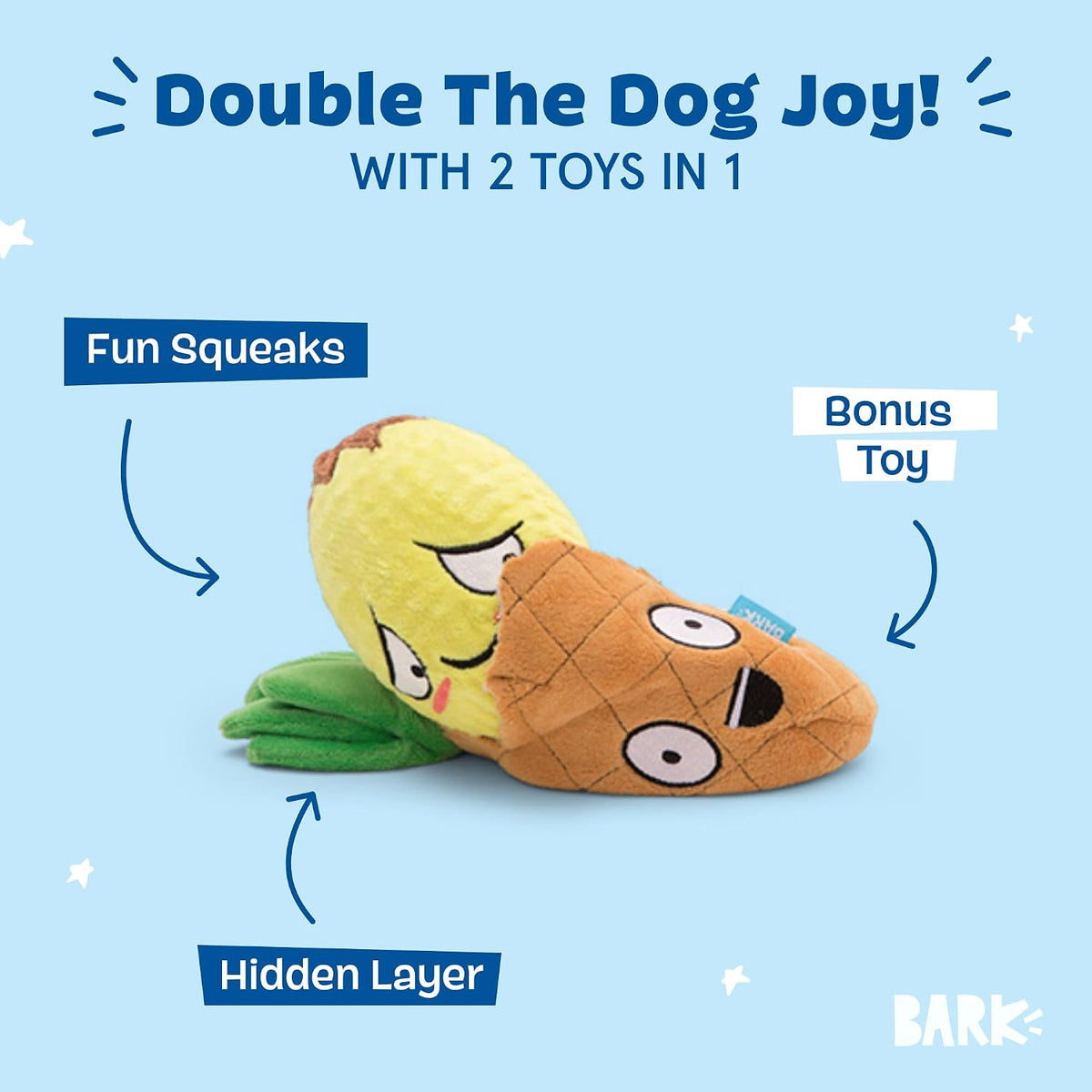 BarkBox Penny The Pineapple 2-in-1 Interactive Plush Dog Toy | Squeaky Dog Chew Toy with Crinkle Layers and Ball Inside - For Small Dogs and Puppies