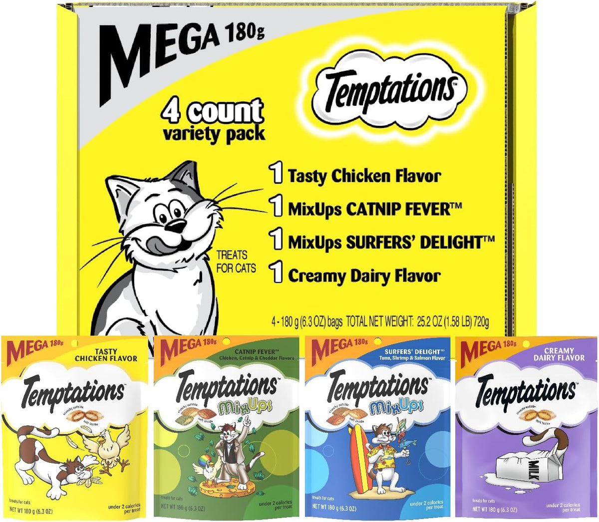Temptations Classic Crunchy Cat Treats, Mix-ups Variety, 6.3 oz, 4 Pack