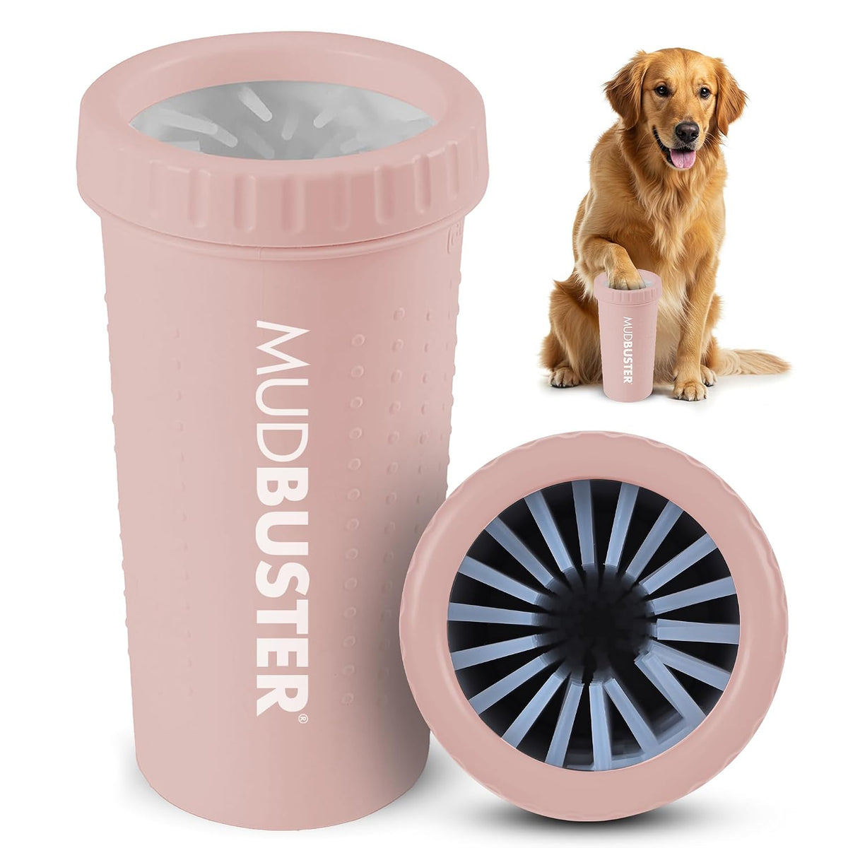 Dexas MudBuster Large Dog Paw Cleaner, Blush, Fits 2.5"-3.5" Wide Paws, Gentle Silicone Bristles for Quick, Easy Cleaning