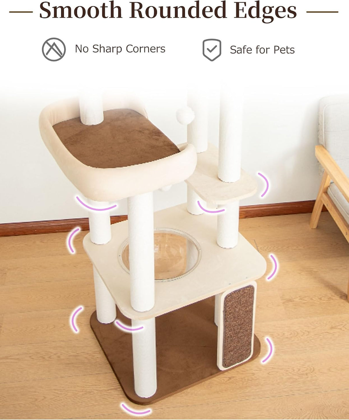 53" Cat Tree Tower for Large Cats, Large Perch & Sisal Board