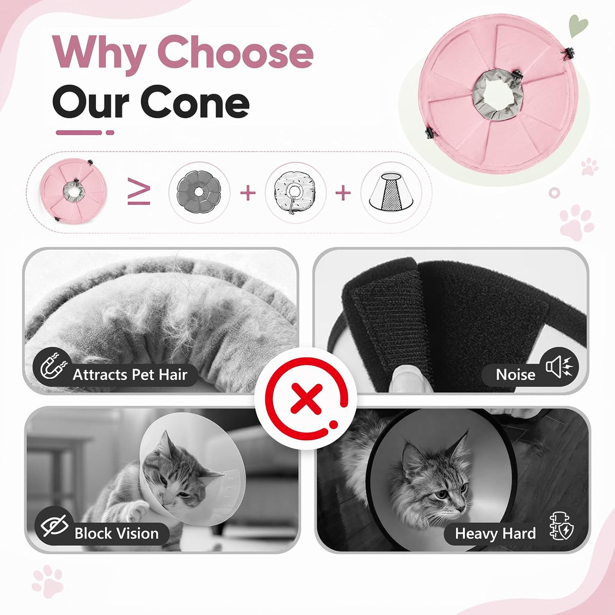 Cat Cone Collar Soft, Adjustable Elizabethan Collar for Cats to Stop Licking, Comfortable Lightweight Kitten Cone for Wound Healing and Surgery Recovery,Pink,M