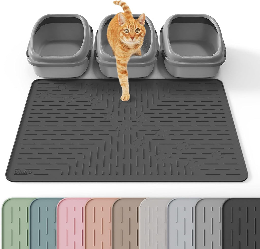 OHMO XXL Cat Litter Mat, 37.5x25.2 Black, Premium Silicone Rubber, Waterproof & BPA-Free, Traps Litter, Easy to Clean, Keeps Floors Tidy