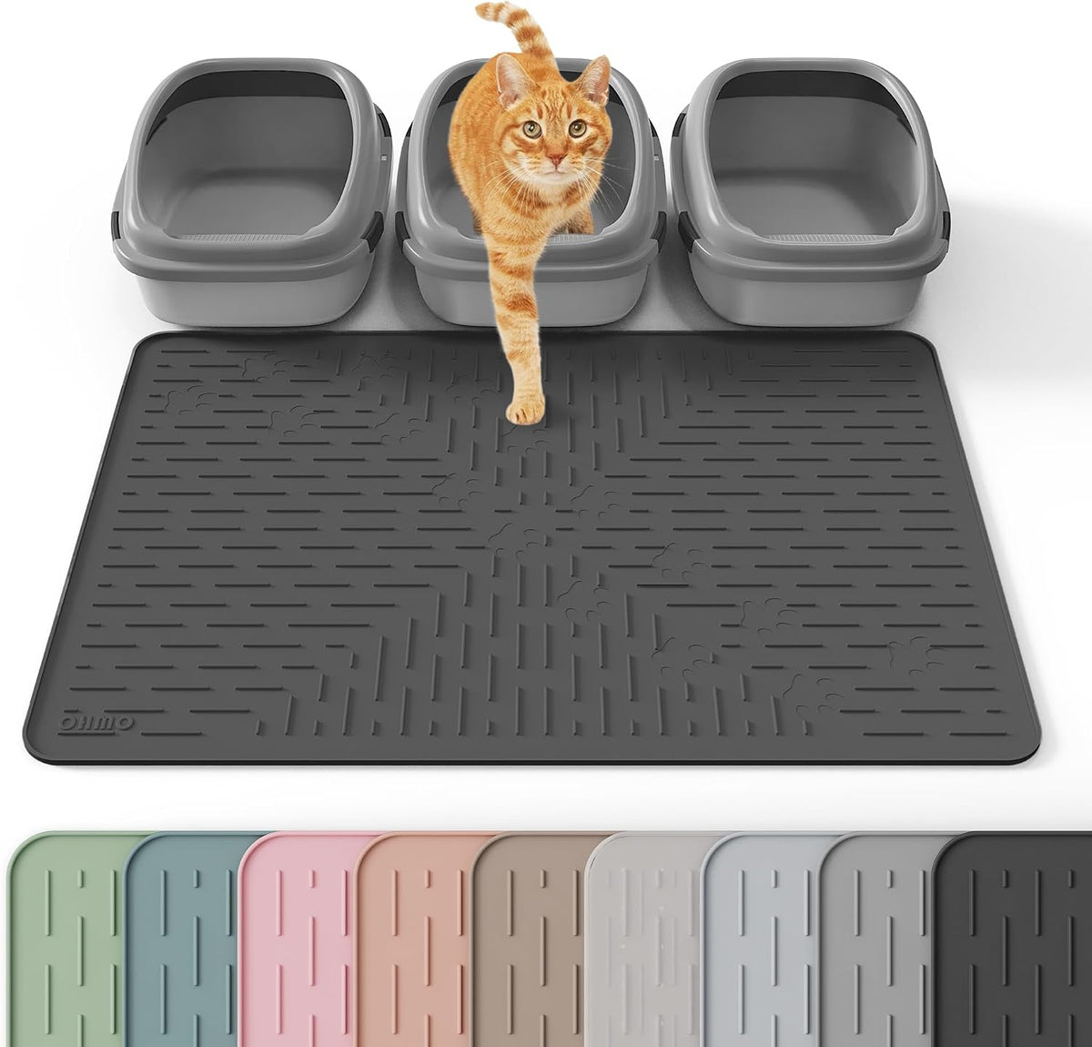 OHMO XXL Cat Litter Mat, 37.5x25.2 Black, Premium Silicone Rubber, Waterproof & BPA-Free, Traps Litter, Easy to Clean, Keeps Floors Tidy