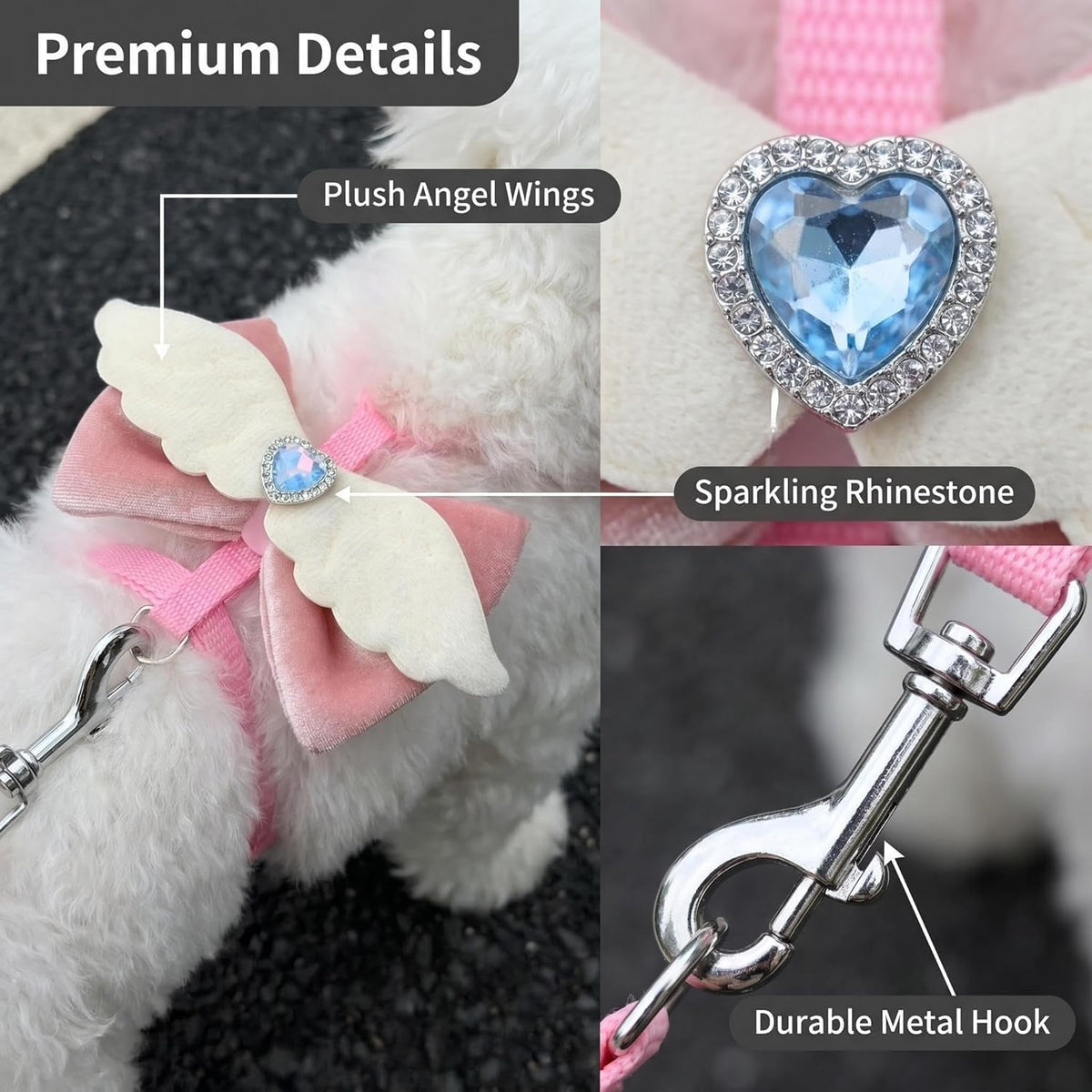 Pink Leash and Bow H-Shaped Design Harness for Small Cats Dogs, Proof Soft Adjustable Vest Easy Control Breathable Harnesses for Small Cats Dogs (Pink 2 S 2-7LBS)