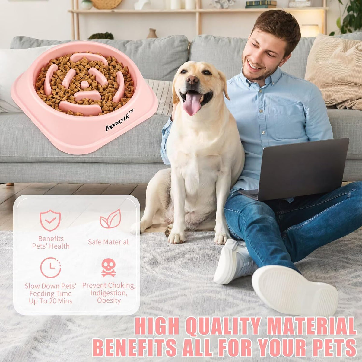 Slow Feeder Dog Bowls for Medium Dogs & Cats | Non-Slip Base, Anti-Choking Design, Reduces Bloating & Overeating, Easy to Clean, 1.5-2 Cups