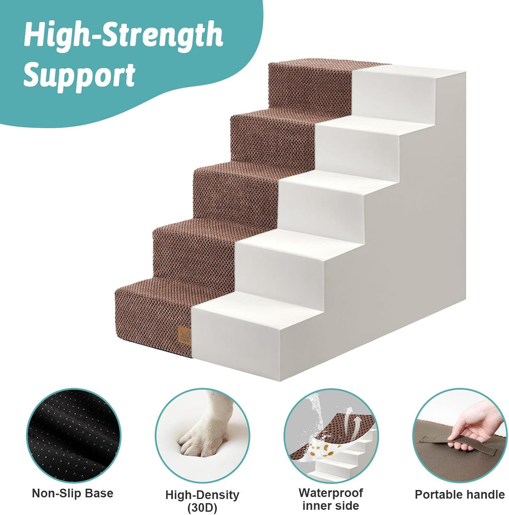 COZY KISS Dog Stairs for Small Dogs, 5 Step Pet Stairs for Beds & Couches