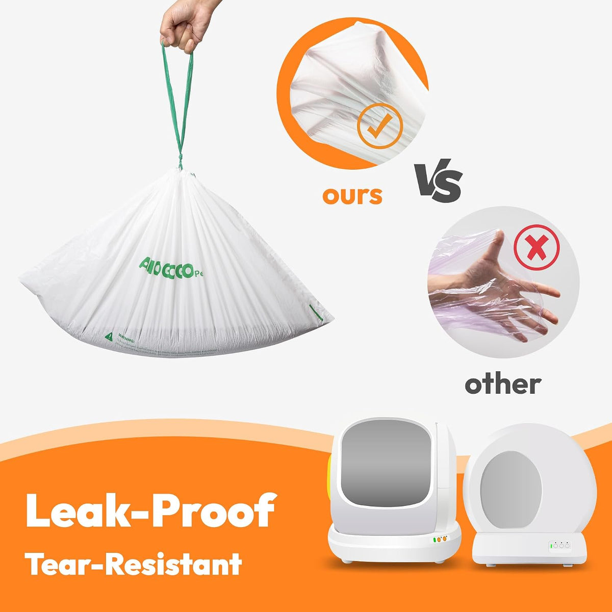 100 Pcs Litter Box Liner Bags, Compatible with Meowant MW-SC01, SC02, SC09 and MW-LR01, Automatic Litter Box Heavy Duty Replacement Waste Bags, Leak-proof Trash Bags, 18.5" x 12.6"