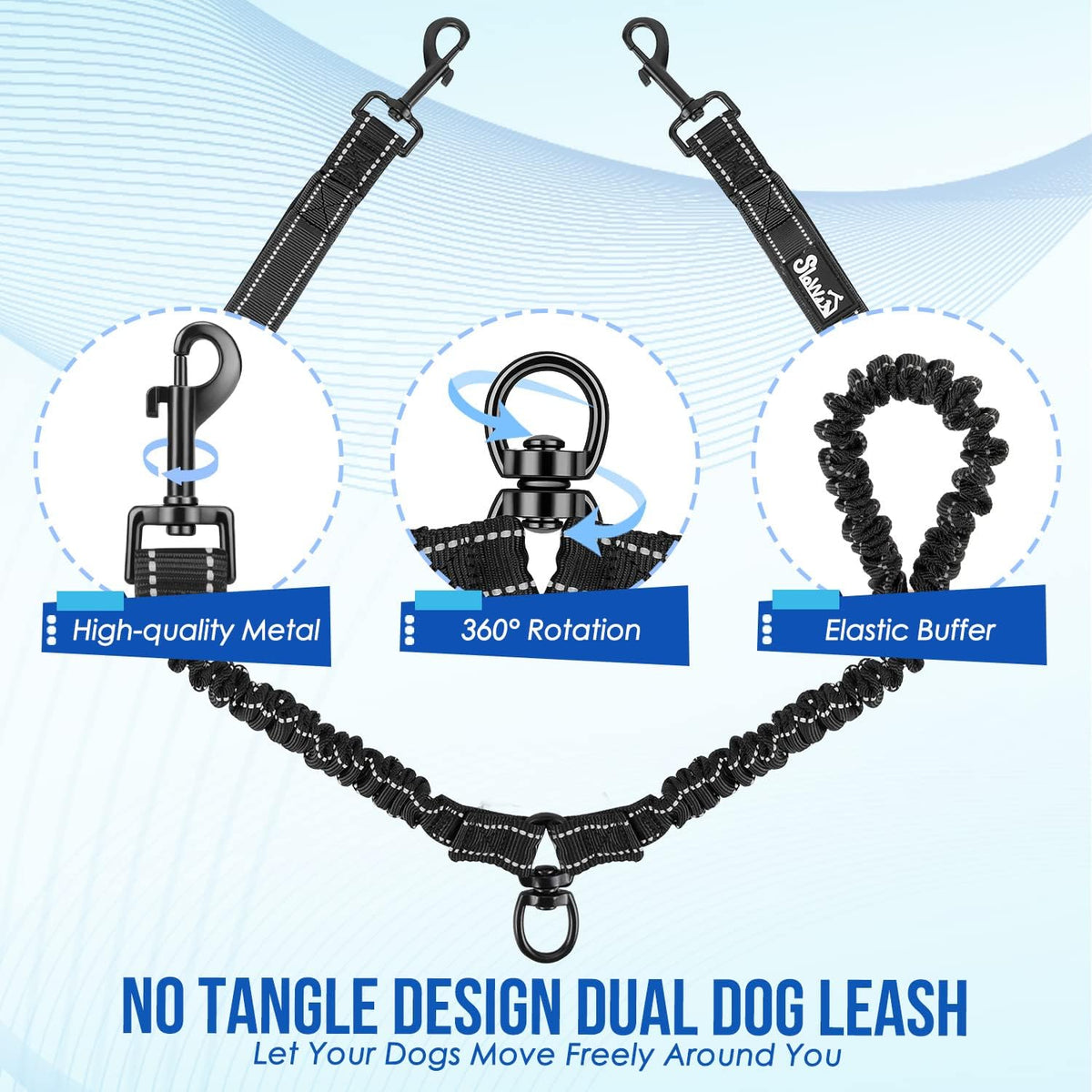 Lukovee Double Dog Leash, Heavy Duty Lead, No Tangle, Plus Handle,L