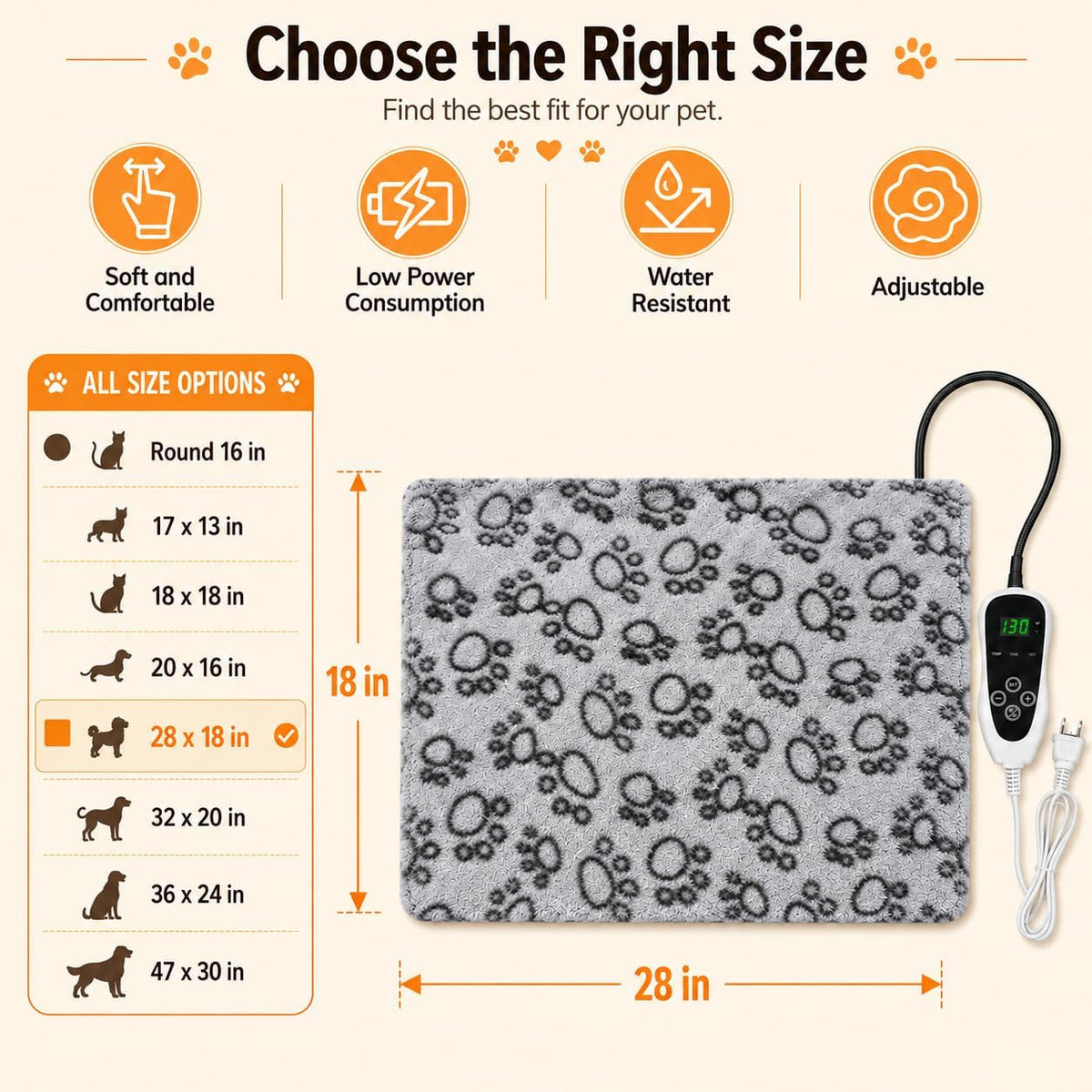 GOLOPET Puppy Heating Pad 28x18 in UL/MET Dual Security Certification-Grey