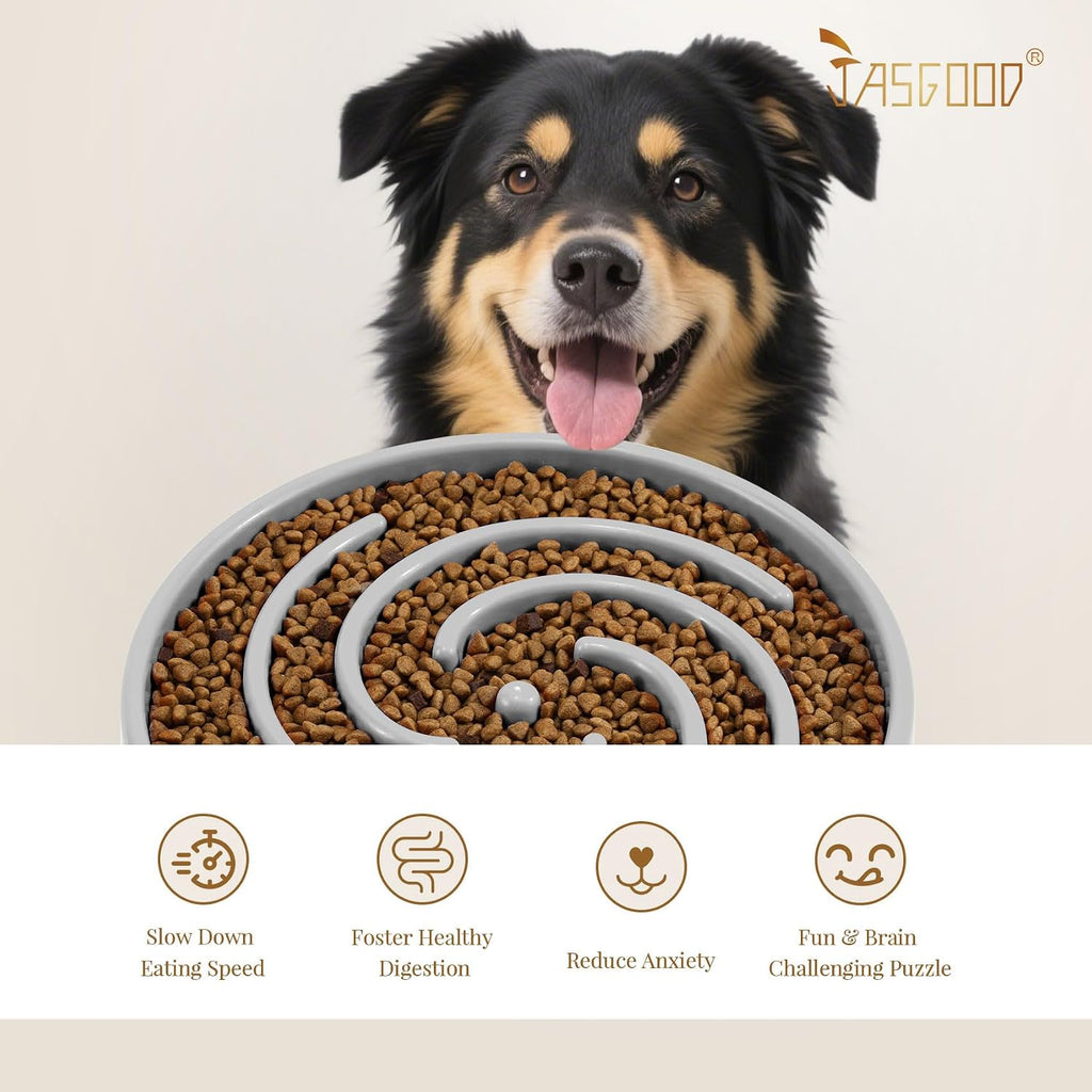 JASGOOD Slow Feeder Dog Bowl - Anti-Gulping, Prevents Bloat & Choking, Healthy Design for Large & Medium Dogs 