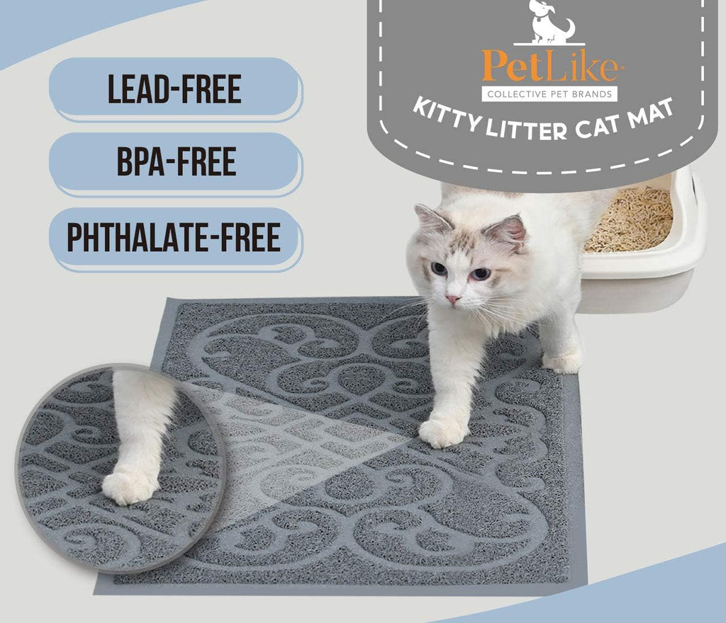 PetLike Cat Litter Box Mat, Thick Kitty Litter Trapping Mat, Durable,Waterproof &Washable with Non-Slip Backing, Soft on Kitty Paws and Easy to Clean, BPA Free 35x24,Light Grey