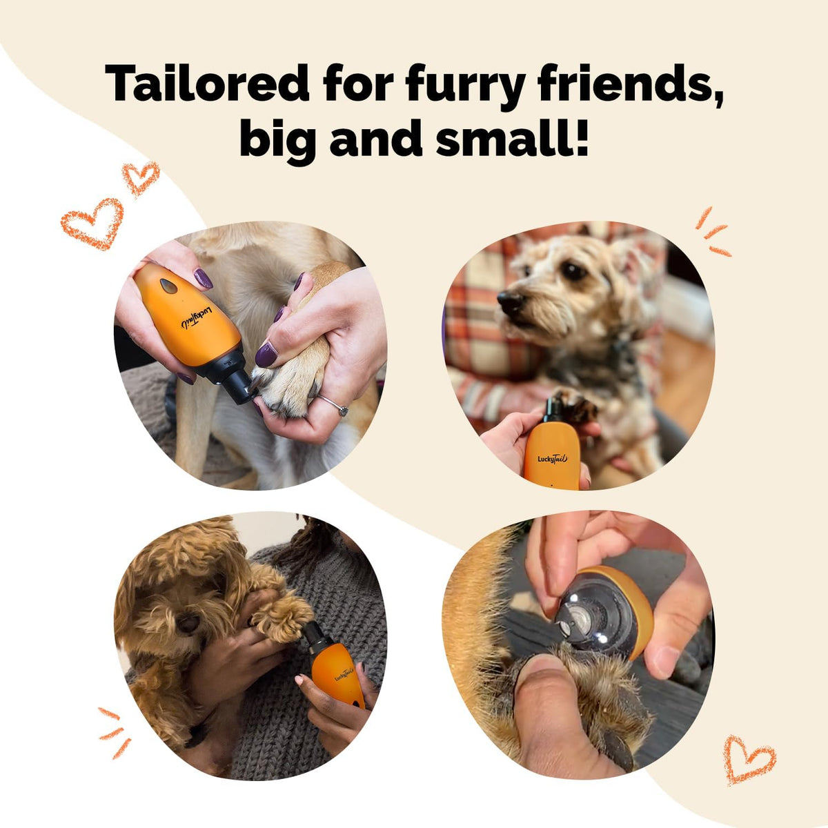 LuckyTail Dog Nail Grinder, Whisper-Quiet, Low-Vibration Trimmer with Light