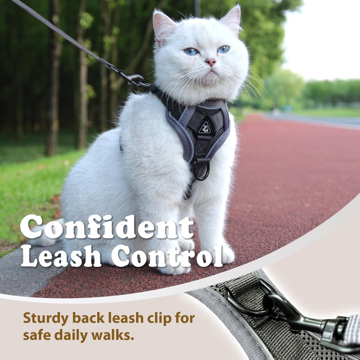 Cat Harness and Leash for Walking, Escape Proof Soft Adjustable Vest Harnesses for Cats (Grey, S : Cat Weight 3.3-6.6 LB)