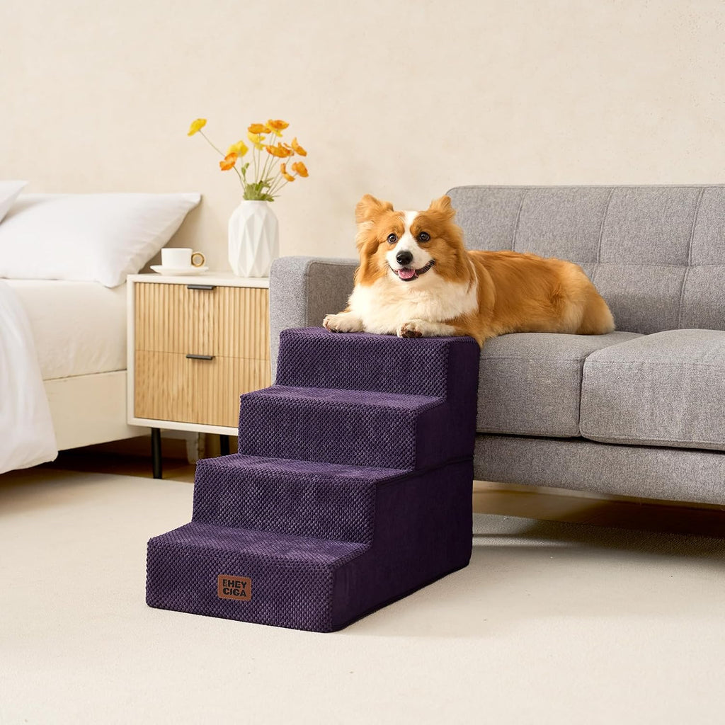 EHEYCIGA Dog Stairs for Bed 18" H, Dog 4-Steps for High Bed, Purple