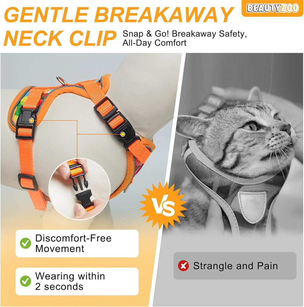 BEAUTYZOO Cat Harness and Leash,Escape Proof Easy-On Vest w/Neck Buckle, S