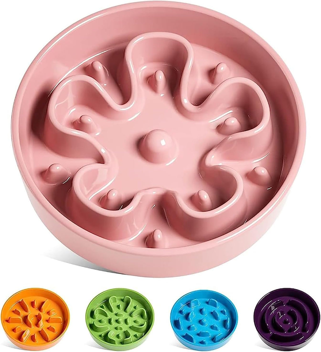 LE TAUCI Slow Feeder Dog Bowls Ceramic,3 Cups Slow Feeding Dog Bowl Medium Large Breed, Pet Bowl for Fast Eaters, Puzzle Pet Dishes, Pink Bloom 