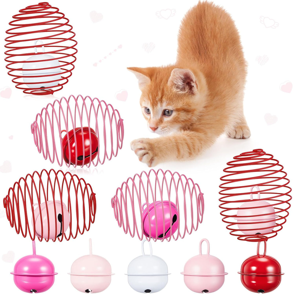 Jecery 5 Pcs Cat Toys Spring,Bell,Pink Red
