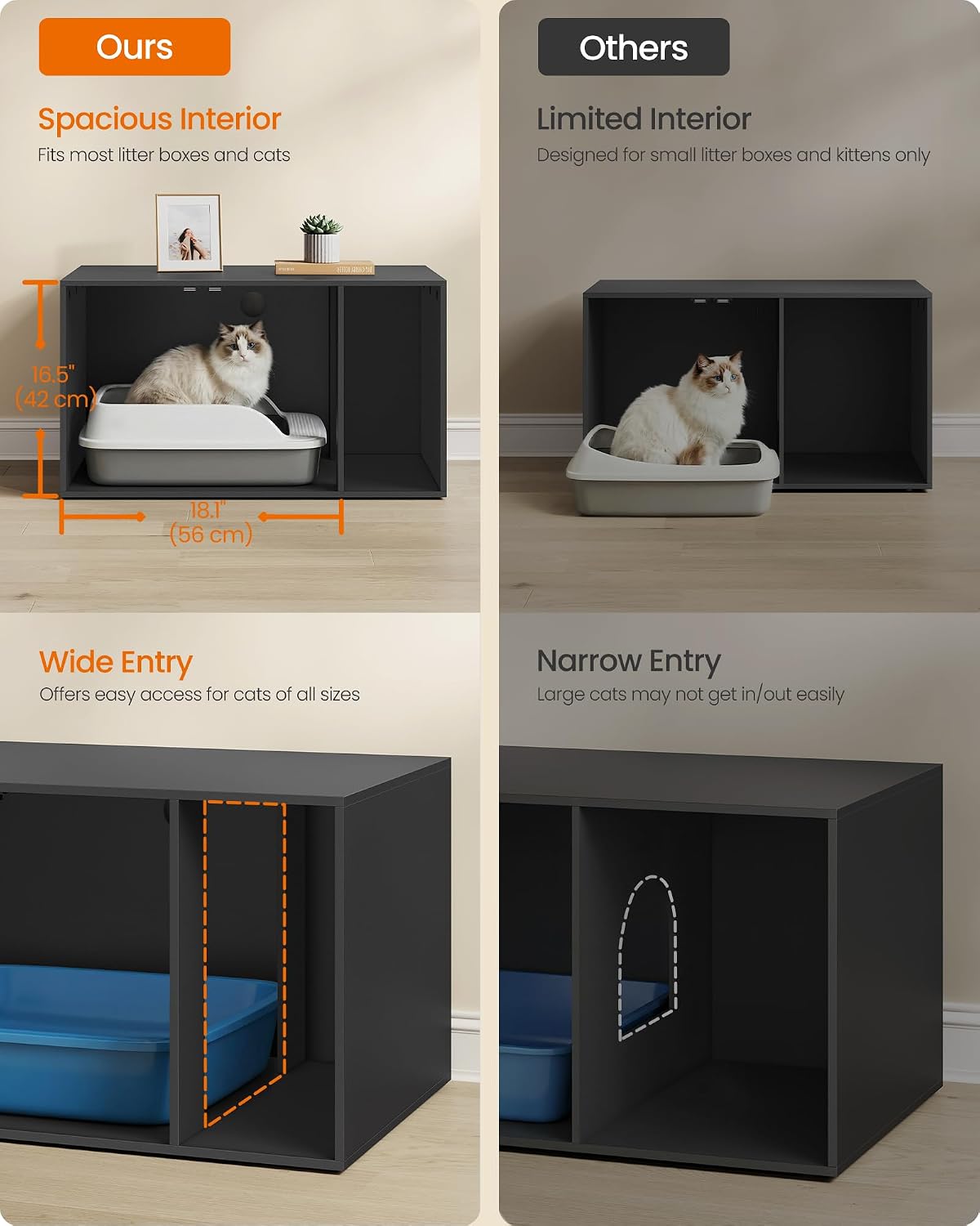 Feandrea Cat Litter Box Enclosure, Double Doors, 31.5 x 19.7 x 17.7 Inches | Modern Hidden Litter Box Furniture, Indoor Pet House, Side End Table, Ink Black, CUSTOS Collection UPCL020BC01S