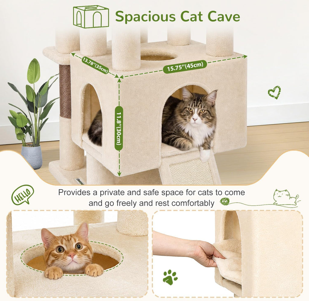 Globlazer S51 Sturdy Cat Tree Tower with Scratching Posts, Beige
