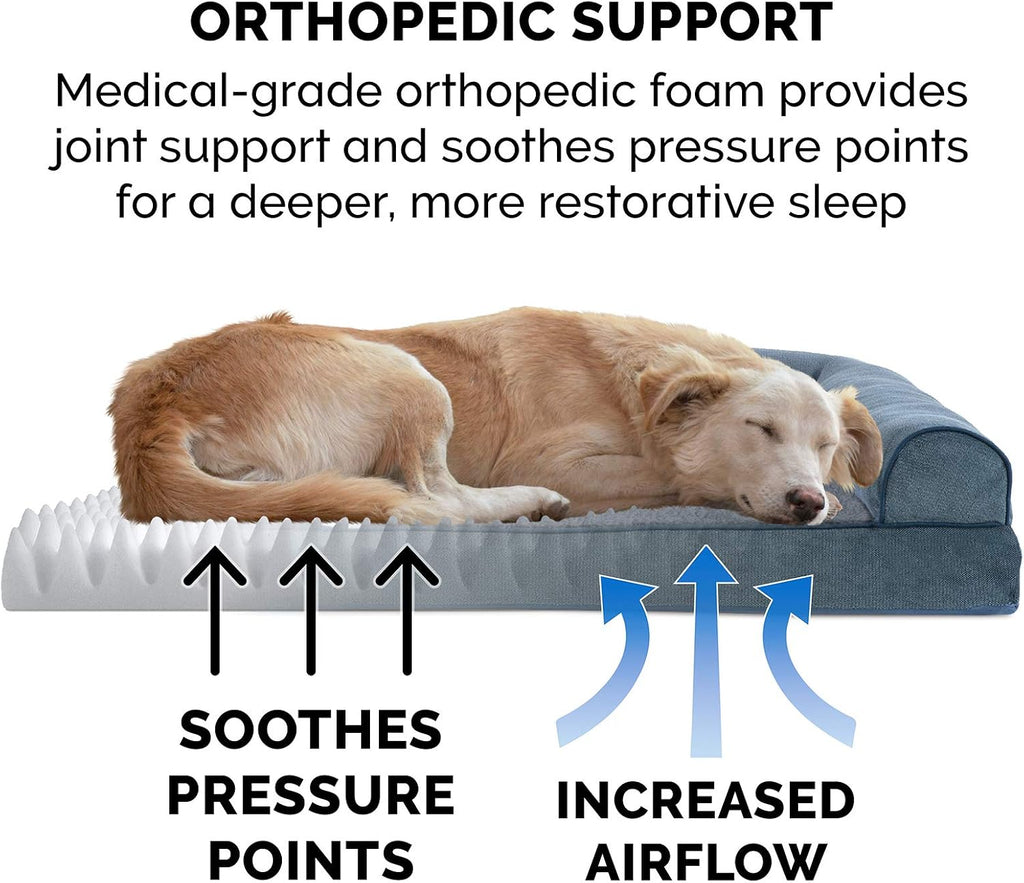 Furhaven Orthopedic Dog Bed for Large Dogs w/ Removable Bolsters & Washable Cover, For Dogs Up to 95 lbs - Sherpa & Chenille Sofa - Orion Blue, Jumbo/XL