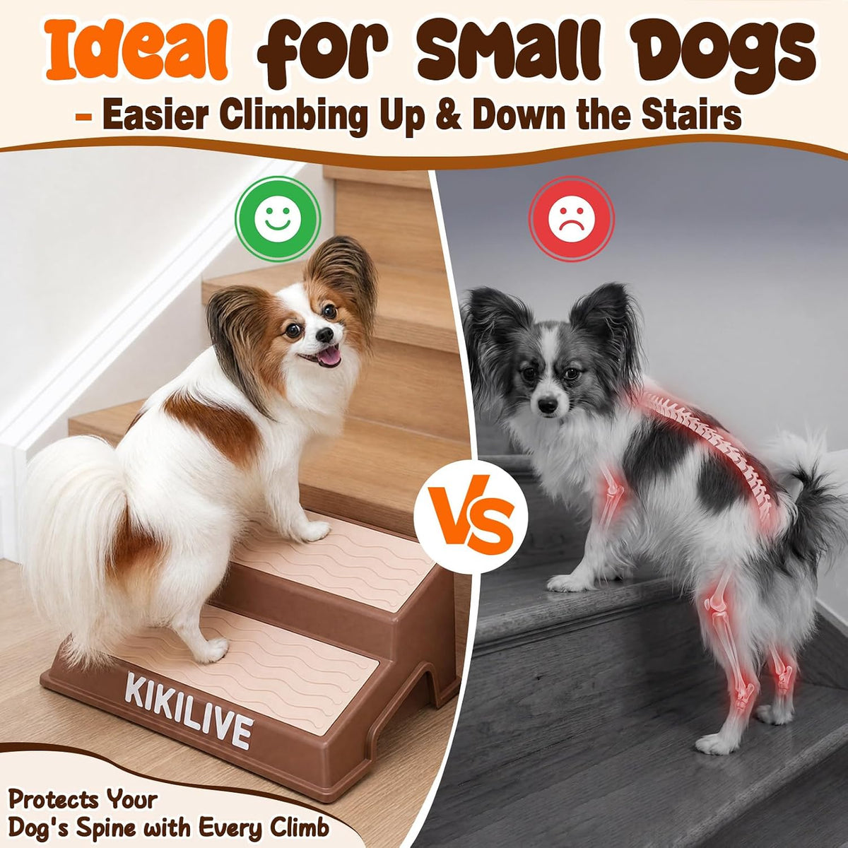 Non-Slip Dog Ramp for Stairs – 2-Step Design, for Small Dogs