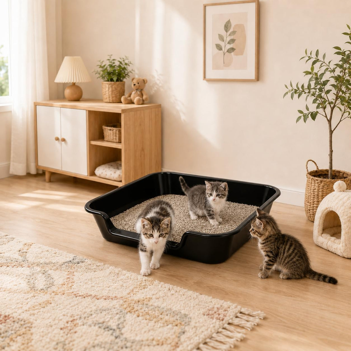 Extra Large Low Entry ABS Cat Litter Box, Black, 24" L x 20" W, 1 Pack | Durable low entry litter box, non-stick, odor-free, ideal for seniors, kittens, rabbits, large cats and multi-pet homes.