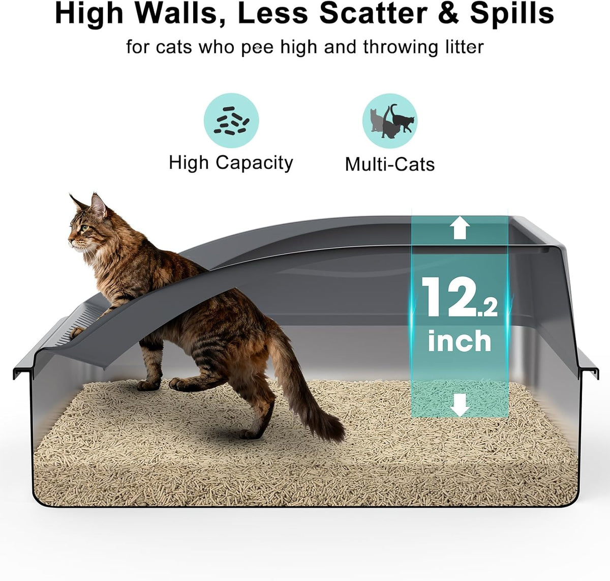 AIPERRO Stainless Steel Litter Box Extra Large for Big Cats and Multi-Cats | Jumbo Extra Large High Sided Metal Cat Box with Lid | Anti-Urine Leakage,Non-Stick & Easy to Clean | Include Litter Cat Scoop