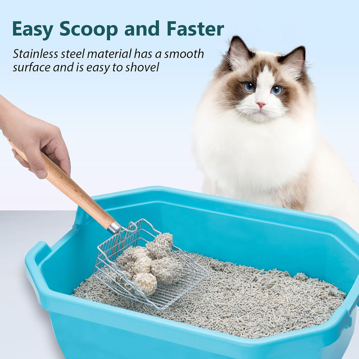 Cat Litter Scoop, Metal Scooper for Litter Box, 9.8" Long Handle